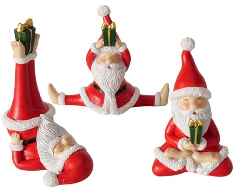 MF YogaSanta Weihnachtsmann Figuren Set, Rot, Kunstharz, 14,5x11x15 cm, 3-teilig, Handgefertigt, Indoor Dekoration, Matt Lackiert