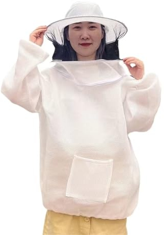 Imkerbekleidung 3D Atmungsaktiver Imkeranzug Halbkörper Verdickter Schutzanzug gegen stechende Bienen(White)
