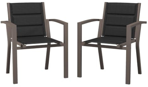 JUMMICO Lot de 2 Chaises de Jardin en Aluminium avec Assise et Dossier Moelleux ｜ Empilables ｜ Rangeables sous Table ｜ Charge 160 kg ｜ Idéales pour Salon de Jardin Extérieur, Cour et Balcon,Marron