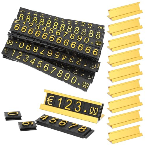 Holibanna Set da 16 Cartellini Espositori Prezzi da Banco Regolabili in Metallo Oro Numeri Arabi per Gioiellerie, Etichette Prezzo Gioielli per Negozi al Dettaglio Supporto Resistente