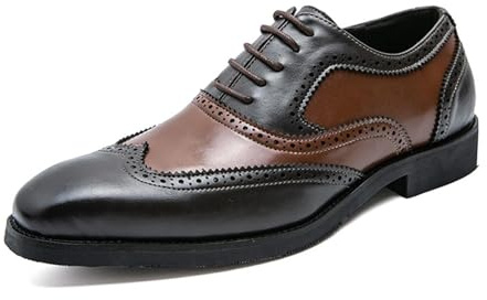 DXSYGMBN Zapatos Oxford Brogues Wingtip para Hombre, Zapatos de Vestir Bicolores de Piel Pulida, Azul Marino y Marrón, Cierre con Cordones,Negro,43 EU