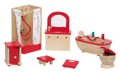 Goki 51959 - Badezimmer, 7-teilig, Puppenhausmöbel