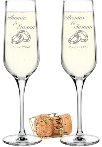 Dos copas Leonardo Cheers con diseño grabado: Dos anillos, Regalos Personalizados Boda