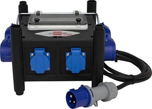 Distributore di Corrente Portatile e Compatto Brennenstuhl 1153668306, Cavo da 2 metri, 2 Prese Schuko 230V/16A & 4 Prese CEE 230V/16A, Ideale per Utilizzo in Cantiere e all'Esterno, IP44, giallo