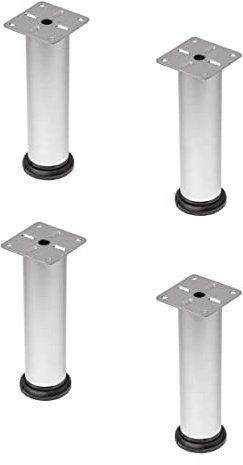 Gedotec Moderner höhenverstellbarer Möbelfuß LENA rund Schrankfuß Tischbein aus Metall | Höhe 150 mm | Sockelfuß mit Höheneinstellung + 20 mm | Chrom matt | 4 Stück - Füße für Sofas - Möbel & Kommoden