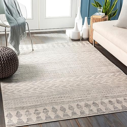 Livabliss Oslo Teppich Wohnzimmer Boho, großer Teppich Schlafzimmer 140x200 cm - Teppich für Esszimmer mit geometrischem Muster, Skandinavischer Wohnzimmerteppich modern in Weiß und Grau