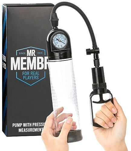 MR.MEMBR Penispumpe mit Druckmesser – Manuelle Penis Pumpe für eine extra volle und starke Erektion - Vakuumpumpe zur Penis Vergrößerung - Vakuumpumpe für Den Mann - 28 cm - Klar