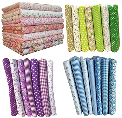 28 Pezzi Tessuto Cotone, Tessuto Cotone Stoffa Patchwork Tessuti a metraggio, Scampoli Stoffe per Cucito Creativo al Metro per Bambini Fai da (Rosa+Verde+Viola+Blu, 50 * 50cm)