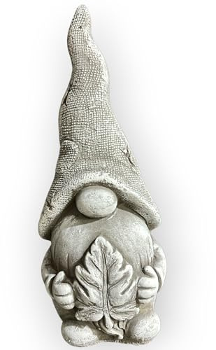 OriginalPaul Skulp & Betondesign Steinfigur - Wichtel Paul mit Blatt vor dem Bauch - frostsicherer Steinguss aus eigener Produktion