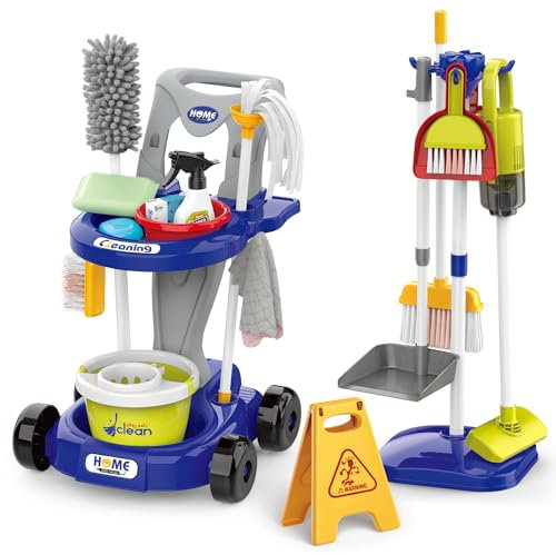 Sotodik Kinder Reinigung Set, Haushaltsreinigung Rollenspiel Spielzeug,Kehrschaufel Set Handfeger Besen und Kehrset Spielzeug,Spielzeug für die Hausreinigung für Jungen und Mädchen ab 3 Jahren (Blau)