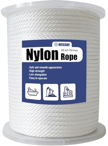 MERIANE Corda in nylon da 150 m da 0,9 cm – Corda intrecciata solida multiuso – ideale per campeggio, stendibiancheria, corda marina – Resistente all'abrasione e ai raggi UV – Corda per assorbimento