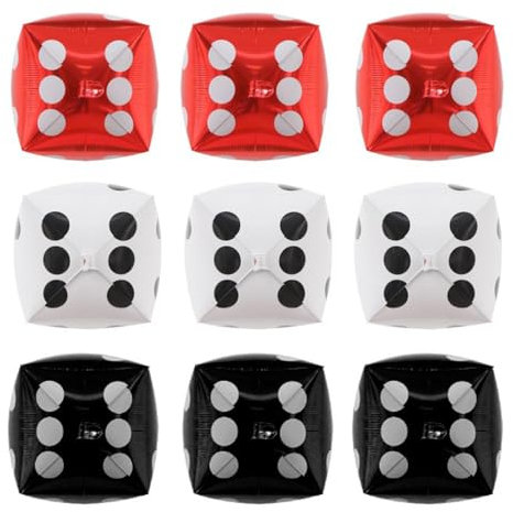 Finypa Lot de 9 grands ballons cubiques de 30,5 cm en aluminium métallique Mylar dés pour soirée de jeu