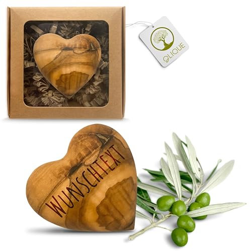 Herz aus Olivenholz - Handgemachter Handschmeichler als Geschenk zur Geburt, Taufe Kommunion und zur Firmung (Mit Gravur)
