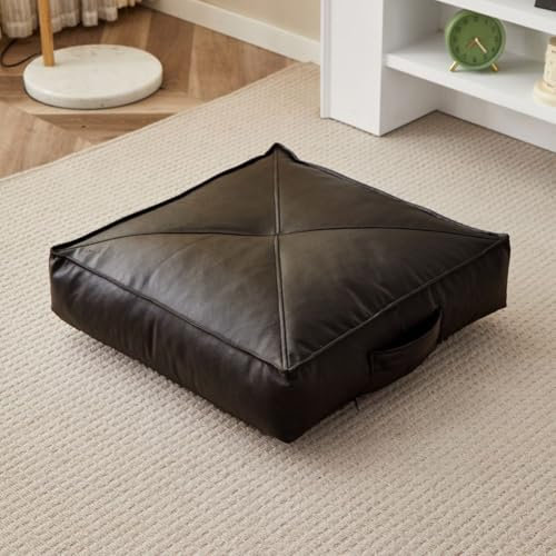 YOUGANG Sitzkissen aus Kunstleder, Bodenkissen, dickes, tragbares, quadratisches Sitzpolster, wasserdicht, für Gartenstuhl, Rollstuhlkissen für ältere Menschen (Schwarz, 50 x 50 x 10 cm)