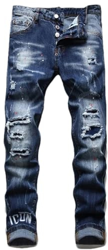 ZMIN Jeans strappati da uomo slim fit piccolo piede blu pantaloni jeans skinny elasticizzati maschili, 1090, 48