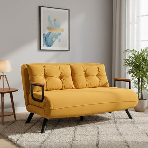 Dmora - Divano Letto 2 posti Merak, Sofà trasformabile, Divanetto per Ospiti, Poltrona Letto, 133x78 h78 cm, Giallo