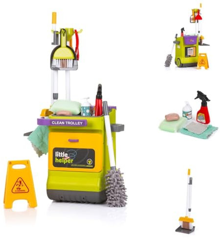 Chipolino Chariot de Nettoyage pour Enfants 16 pièces, plumeau, Balai, Seau, Coloris:bigarré