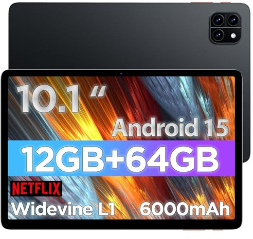 Android Tablet, Computer Tablets, 10.1 inch Android 15 Tablet with Octa-core Processor RAM 12GB ROM 64GB(Up to 2 TB), 800x1280 Resolution, WiFi 6 & Bluetooth, Dual Speakers, 5MP+8MP, 6000mAh battery