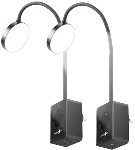 Lunartec Steckdosenlampe LED: 2er-Set Dimmbare CCT-LED-Steckerleuchten mit Steckdose, schwarz (Steckdosenleuchte mit USB-Port, Leselampe mit USB-Ladestation)