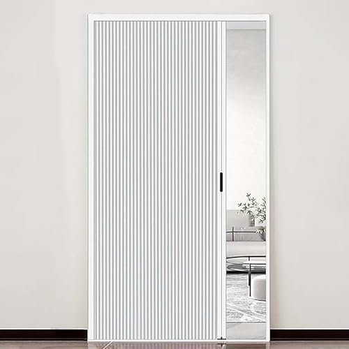 Jievmrs Folding Door No Drill Folding Door Interior Multifold Gate, White Accordion Sliding Door with Cellular Fabric, Foldable Screen Door for Hallway/Pantry(22x39in(56x99cm))