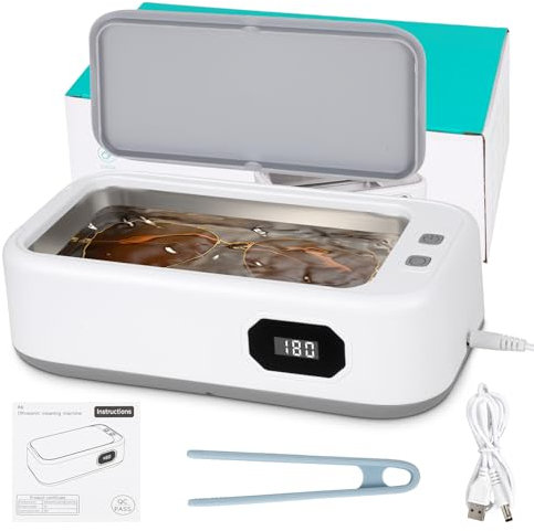 Ultrasonic Cleaner, 49000Hz Jewellery Cleaner with 5 Modes, 640ML Sonic Jewellery Cleaner Machine for Cleaning Set with tweezers for Cleaning Glasses, Jewelry, Silver Ring, Dentures