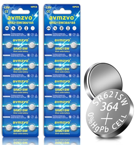 avmzvo Lot de 20 piles bouton SR621SW AG1 LR621 - 1,5 V - 364/164/LR60/SR60 - Alcalines - Emballage sécurisé pour les enfants