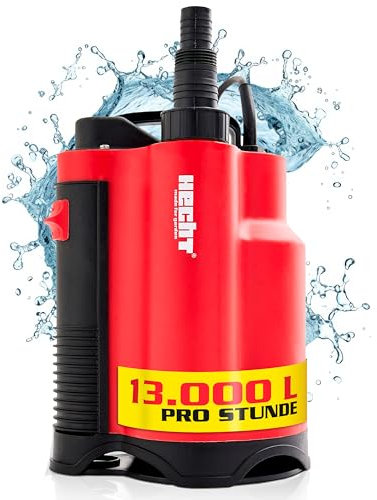 HECHT Tauchpumpe 750 W – 13 000 l/h Schmutzwasser & Klarwasser Automatik-Schwimmerschalter – Bis 9 m Förderhöhe - Wasserpumpe für Keller, Pool, Regentonne & Garten – zum Aus- & Abpumpen