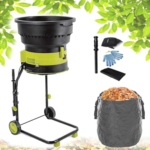 SSQUZA Trituratore Elettrico per Foglie 8000 Giri/Min,Trituratore Compost da Giardino con Ruote E Borsa Portaoggetti,Rapporto Riduzione 17:1,Cippatore Elettrico per Pulizia Cortile,50m*Powercord
