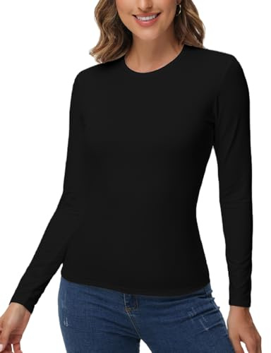 JTSONN Thermal Long Sleeve Women's Winter Thermal Undershirt Top Long Sleeve Thermal Shirt Winter Warm Functional Shirt Thermal Underwear Breathable Sports Shirt with Inner Fleece, black, L