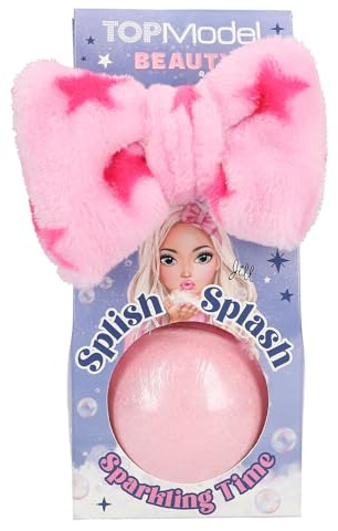 Depesche 13830 TOPModel - Bomba da bagno e fascia per capelli Beauty and Me, in rosa e rosa, fascia in peluche, additivo da bagno con effetto shimmer