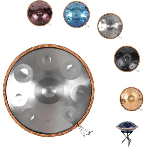 Percusión De Tambor Handpan - 9/10/12 Notas En Re Menor Kurdo Steel Hand Drums, 432/440 Hz, Handpan Drums Sets, Percusión Tambores De Mano Para Niños Y Adultos(Silver,432HZ/9Note)