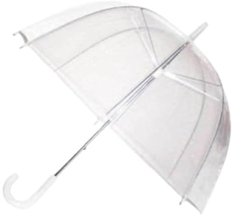Large Dome Umbrella Clear Birdcage Ladies Transparent Wedding Rain Brolly White Handle Spike See Through Round Bridesmaid Fashion Funeral Light Lightweight Womens Girls Travel Bird Cage