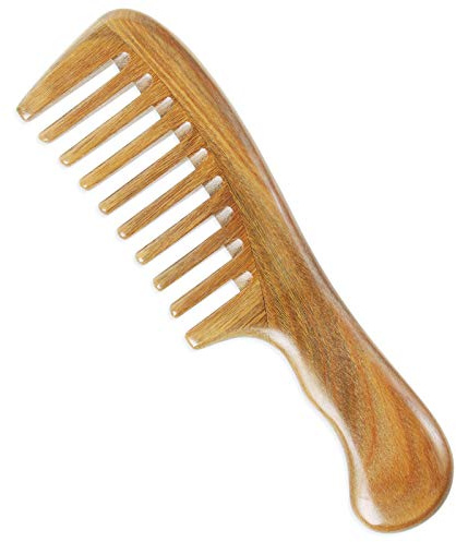 Onedor Handmade 100% Natural Green Sandalwood Hair Combs - Anti-Static Sandalwood Scent Natural Hair Detangler Wooden Comb (Extra Wide Tooth)