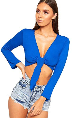 Candid Styles New Womens Ladies Plus Size Tie Front Bolero Cropped Shrug Top Cardigan 8-26 8-10 Royal Blue