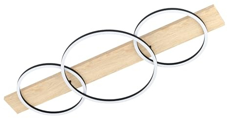 EGLO LED Deckenleuchte Boyal, 3 flammige Deckenlampe aus Holz, Metall, Kunststoff, Wohnzimmerlampe in Natur, Schwarz, Weiß, LED Flurlampe Decke warmweiß, L 101 cm