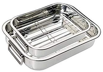 New 30cm, 32cm, 2 Pcs Professional Stainless Steel Roasting Tray with Removable Rack Pan Oval Kitchen Cooking Baking Sturdy Handles Built to Last for Years Oven Roasting Pan with Grill