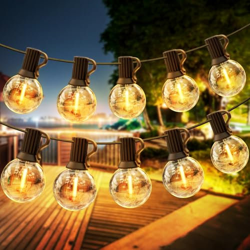 Bomcosy Outdoor String Lights LED Mains Powered, G40 50FT Globe Bulb Garden Lights with 25+1 Shatterproof Bulbs, Waterproof Garden Patio String Lights for Balcony Wedding Decorations