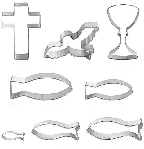 Yorgewd 8 Stück Ausstecher, Christen Fisch Keksausstecher, Plätzchenformen Taube, Ausstechform Kreuz, Edelstahl Ausstecher für Kommunion Konfirmation Taufe