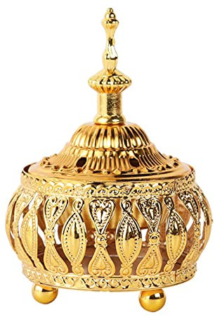 Arabischer Weihrauchbrenner Räuchergefäß Metall Weihrauchbehälter Duftlampe Räuchergefäß mit Deckel Aromalampe Räucherstäbchen Halter für Hochzeit Ostern Geburtstag Party Dekoration Ornament 12x9 cm