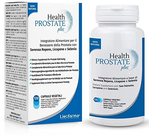 Health Prostate Plus – Complément pour prostate et voies urinaires avec Serenoa repens, lycopène et sélénium – Boîte de 120 gélules végétales