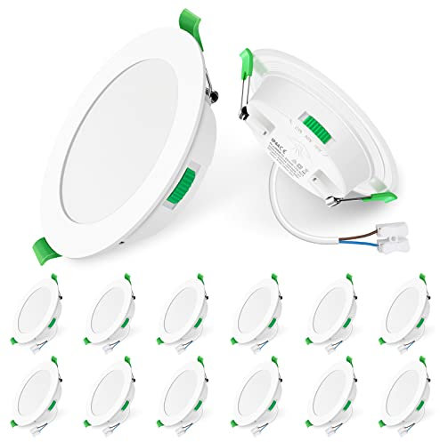 LED Downlights Ultra Slim 5W LED Recessed Ceiling Lights Dimmable, Warm White 3000K Neutral White 4000K Cool White 6500K Adjustable, IP44 Round Spotlights for Bathroom Kitchen Living Room, 12 Pack