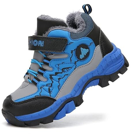 Foryo Zapatos de invierno para niños, botas de senderismo, botas de nieve, zapatos de trekking para niños, cálidos, botas de senderismo para exteriores, botas de invierno forradas, azul, 40 EU Schmal