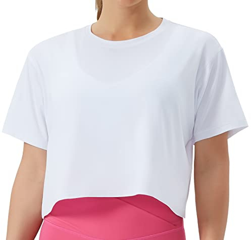 THE GYM PEOPLE T-Shirt Haut Court d’Entraînement à Manches Courtes pour Femme, Coupe Ample pour Le Yoga, la Course à Pied, l’Athlétisme et Le Quotidien