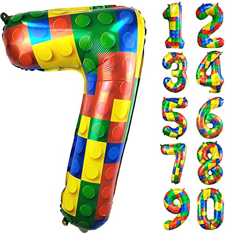 32 pulgadas bloque de construcción cumpleaños número 7 gigante globo de mylar globo de aire para niñas niños cumpleaños fiesta decoración suministros