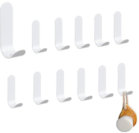 Feligio 12 Stück Haken Selbstklebend, Klebehaken Edelstahl SUS304, Wasserdicht Rostfrei Starker, Handtuchhaken Ohne Bohren für Küche Bad Wand Aufhänger weiß