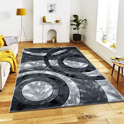 B&B Modern Living Room Rugs 120 x 170 - Super Soft High Dense Pile Washable Non Slip Thick Solid Color Area Rugs for Bedroom, Kitchen, Dining Room Grey - 120 x 170 cm