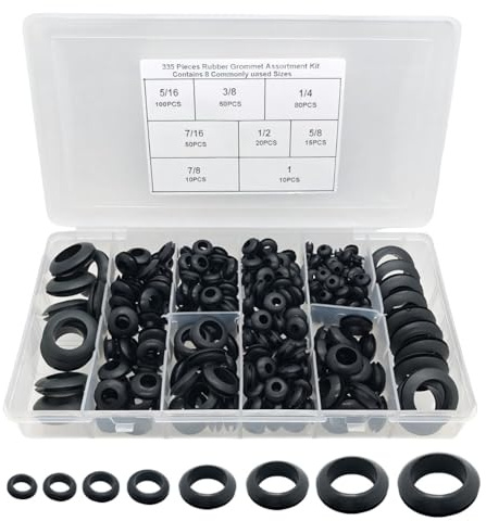 335Pcs Rubber Grommets Assortment kit,8 Sizes (1/4, 5/16, 3/8, 7/16, 1/2, 5/8, 7/8, 1) O Ring Rubber Grommets for Wiring Automotive Cable Hole Plug Electrical Wire Gasket Set
