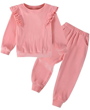 ESHOO Girls Clothes Set Kids Velvet Tracksuit Toddler 2 Piece Leggings Set Ruffle Long Sleeve Sweatshirt Sweatpants Little Girl Outfits for 2-7 Years