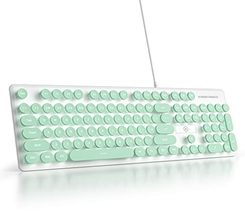 SbocKeeb Typewriter Style Wired Keyboard, 104 Keys Membrane LED Backlight Keyboard American QWERTY Layout with Round Keys for Computer/PC/Laptop/Windows, Green