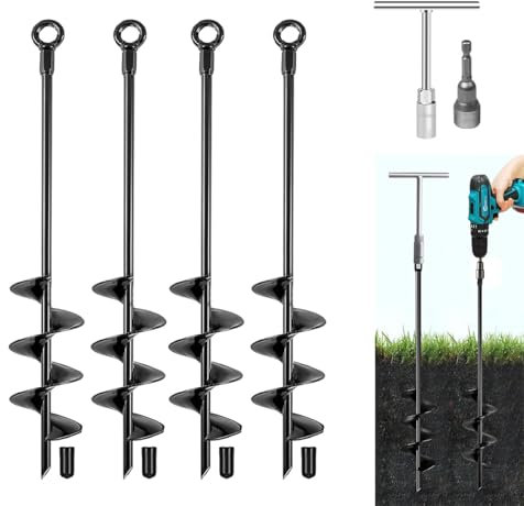 Ancoraggi da terra resistenti da 45,7 cm, 4 pezzi, ancoraggi in metallo a vite, con punta per trapano avvitatore per dadi elettrici, picchetti per trampolino, ancoraggio a coclea per capannoni, tende,